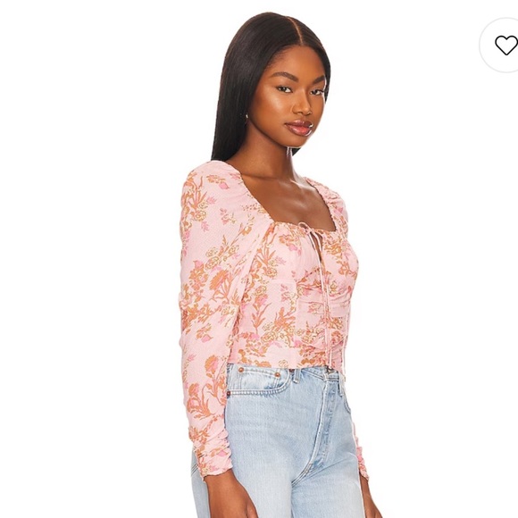 Free People Hilary Printed Top in Pink Combo - Picture 2 of 7